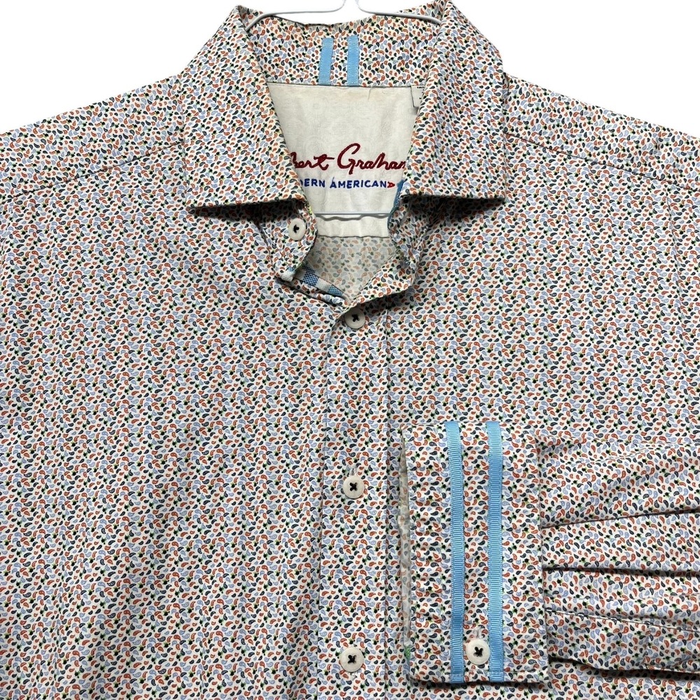 Robert Graham Long Sleeve Shirt Mens M Multicolor Micro Paisley Tailored Fit